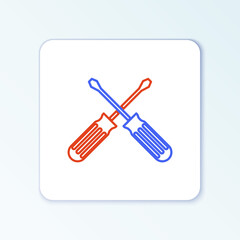 Line Crossed screwdrivers icon isolated on white background. Service tool symbol. Colorful outline concept. Vector