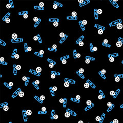 Line USB flash drive with screwdriver and wrench icon isolated seamless pattern on black background. Adjusting, service, setting, maintenance, repair, fixing. Vector