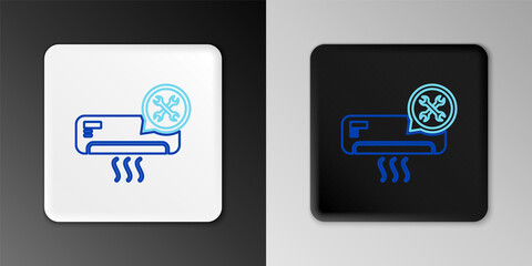 Line Air conditioner with screwdriver and wrench icon isolated on grey background. Adjusting, service, setting, maintenance, repair, fixing. Colorful outline concept. Vector