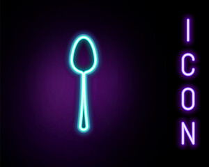 Glowing neon line Spoon icon isolated on black background. Cooking utensil. Cutlery sign. Colorful outline concept. Vector