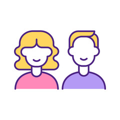 Woman and man perfect match RGB color icon. Couple in love, first date, sympathy between young people. Happy friends. Fall in love on dating website isolated vector illustration