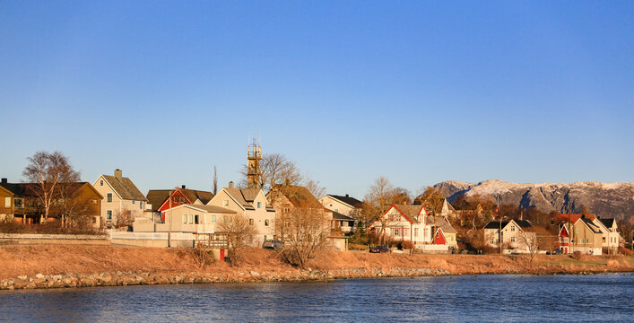 Brønnøysund town in sunset color costume,Helgeland,Nordland county,Norway,scandinavia,Europe