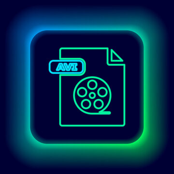 Glowing neon line AVI file document. Download avi button icon isolated on black background. AVI file symbol. Colorful outline concept. Vector