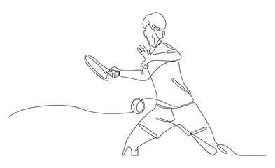Continuous line tennis player vector.
