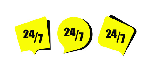 24 7 clock sign on white background	