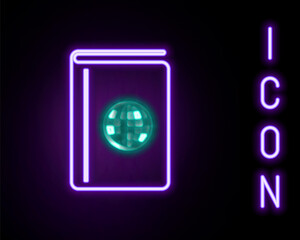 Glowing neon line Cover book travel guide icon isolated on black background. Colorful outline concept. Vector