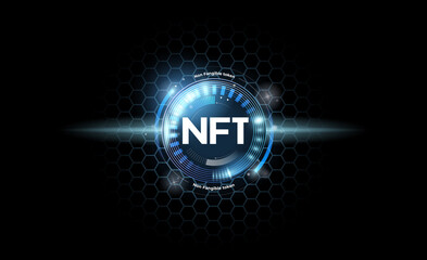 NFT background . Non fungible tokens with glitter effect in neon style. Vector illustration design.