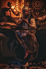 beautiful shamanic woman in the interiors.