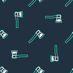 Line Wooden axe icon isolated seamless pattern on black background. Lumberjack axe. Vector