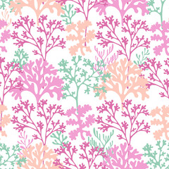 Fototapeta premium Coral reef underwater plans vector seamless pattern.