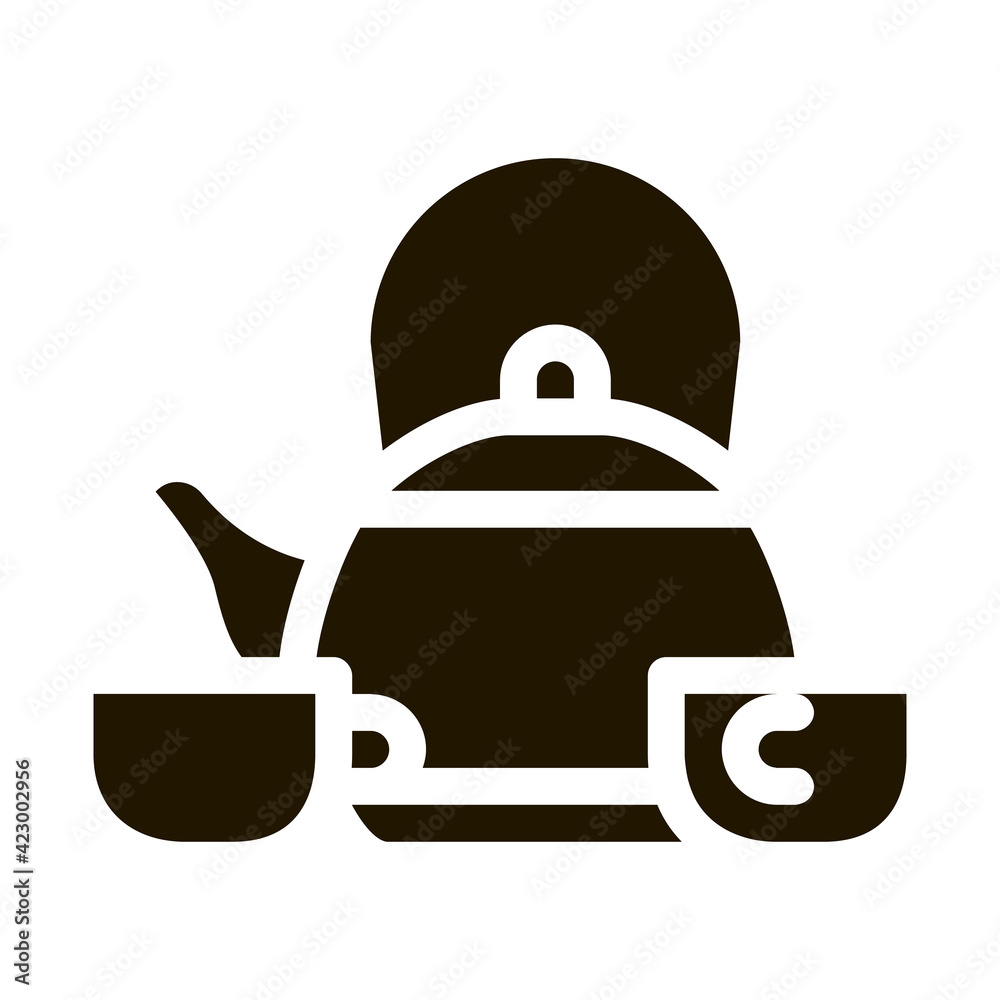 Poster kettle and two cups icon Vector Glyph Illustration