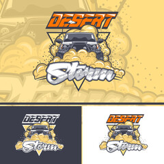 Desert Storm with an off-road car in three variants for printing on t-shirts. - obrazy, fototapety, plakaty
