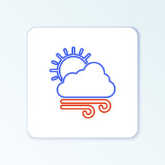 Line Windy weather icon isolated on white background. Cloud with sun and wind. Colorful outline concept. Vector