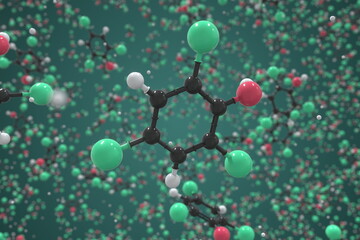 2,4,6-trichlorophenol molecule, ball-and-stick molecular conceptual model. Scientific 3d rendering