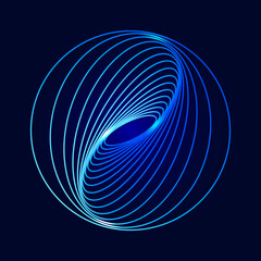 Twisted lines on a dark background. Rotating geometric shape. Logo. Vector illustration.