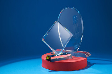 crystal trophy on the blue background