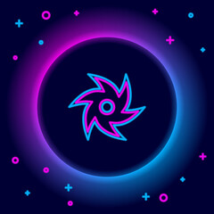 Obraz premium Glowing neon line Tornado icon isolated on black background. Cyclone, whirlwind, storm funnel, hurricane wind or twister weather icon. Colorful outline concept. Vector