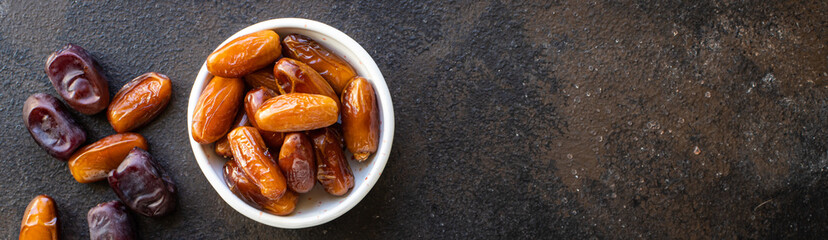 date fruit healthy sweet dried fruits tasty snack diet top view copy space  vegan or vegetarian...