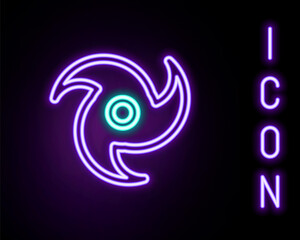 Fototapeta premium Glowing neon line Tornado icon isolated on black background. Cyclone, whirlwind, storm funnel, hurricane wind or twister weather icon. Colorful outline concept. Vector