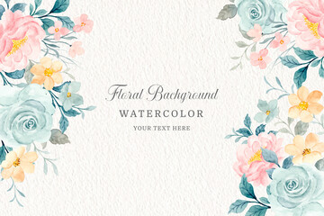 Soft floral frame. Watercolor rose flowers background