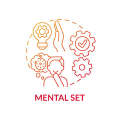Mental set red gradient concept icon. Problem solving skills. Issue with analytical thinking. Cognitive bias. Mental block idea thin line illustration. Vector isolated outline RGB color drawing