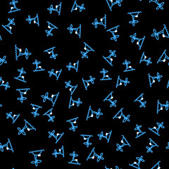 Line Tropical island in ocean icon isolated seamless pattern on black background. Landscape with ocean and palm trees. Travel. Vector