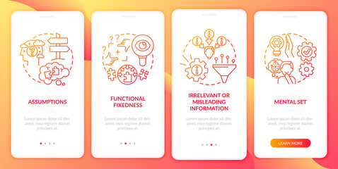 Problem solving obstacles red onboarding mobile app page screen with concepts. Mental block walkthrough 5 steps graphic instructions. UI, UX, GUI vector template with linear color illustrations
