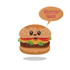 Cute kawaii burger mascot vector