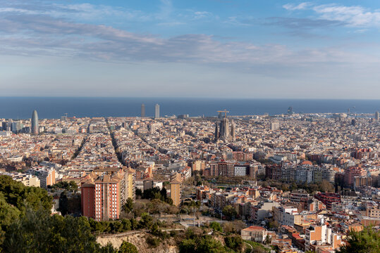 View from Mirador de los bunkers de El Carmel in Barcelona, Spain