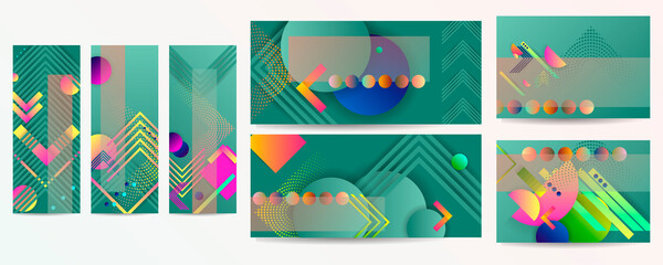 Set geometric color Bottle Green 2021 fluid shapes eps 10. Flowing and liquid abstract gradient background for banner, poster or book. Vector design