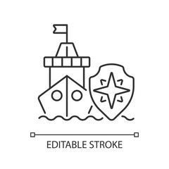 Maritime security linear icon. Marine environment protection. Preventing maritime terrorism. Thin line customizable illustration. Contour symbol. Vector isolated outline drawing. Editable stroke