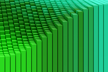 Green abstract pattern. Bars rising like a graph with 3 dimensional background. 3D illustration