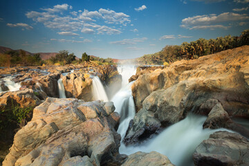Beautiful Epupa falls in Namibia on the border with Angola. Wild nature.