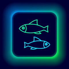 Glowing neon line Fish icon isolated on black background. Colorful outline concept. Vector