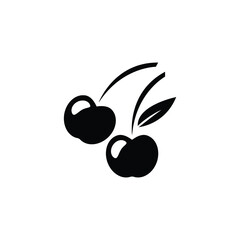 Cherry icon. Cherry isolated black sign on white background. Symbol cherry with leaf.