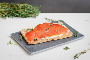 Wild Norwegian smoked Salmon on a cracker 