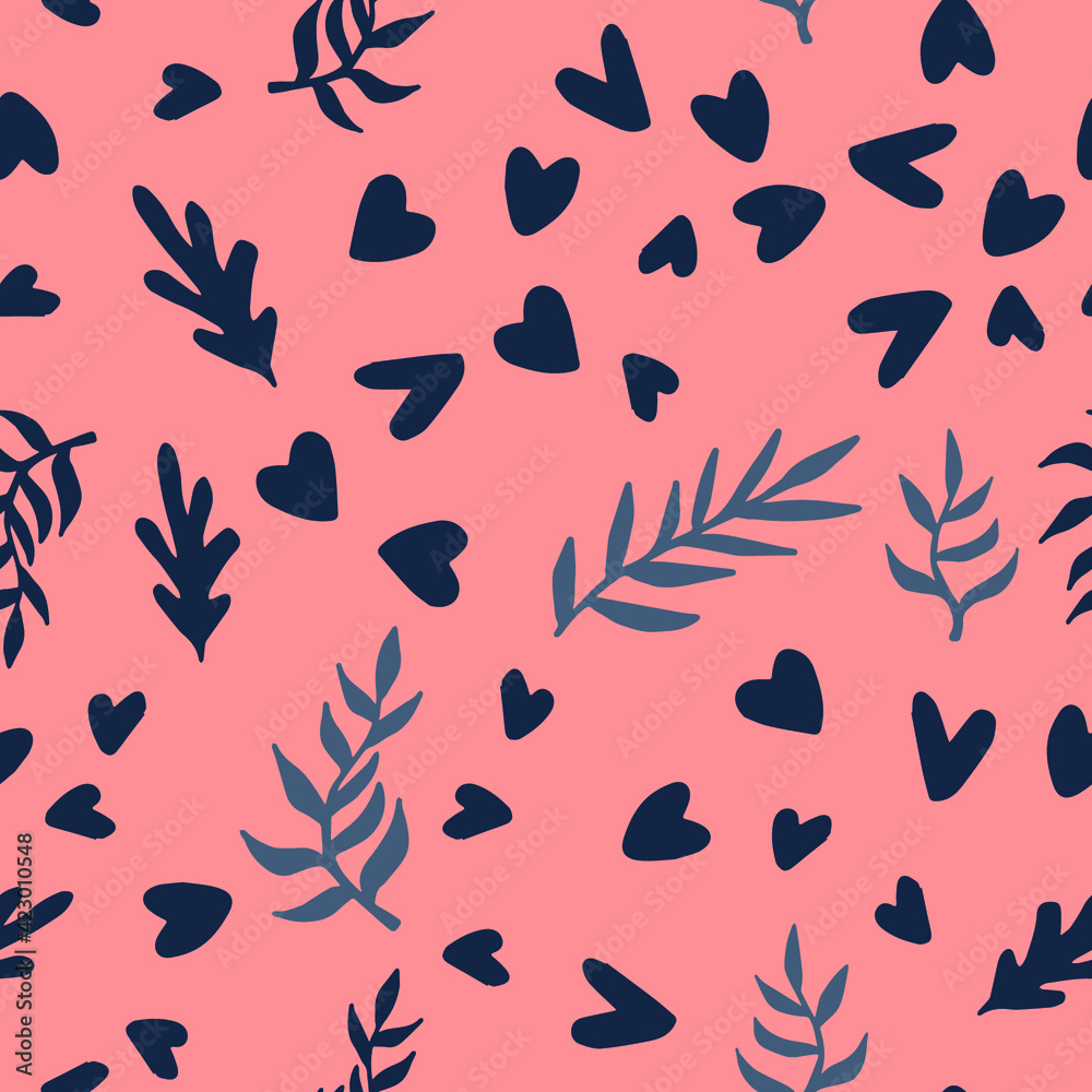 Poster Beautiful Mid- Century Boho style Pattern with Palm Branches. Repeating Vector Design in warm color palette.