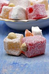 close-up Turkish delight on  background