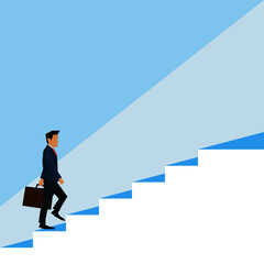 Vector of businessman on a daily walk climbing the steps towards his goals