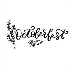 Octoberfest hand lettering brush calligrpahy logo with floral elements. Hand lettering brush calligraphy.  typography for Octoberfest holidays greeting card, invitation, banner, postcard,