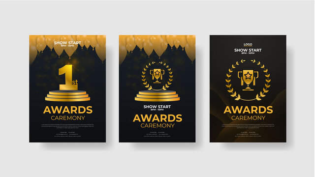 Golden award sign with modern glowing background, award ceremony flyer poster design	