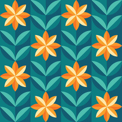 Obraz premium Flowers background seamless pattern design. Geometric ornament wallpaper. Nature garden decorative mosaic. Vector illustration. 