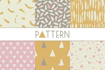 Set of seamless abstract ink patterns. Abstract design of surfaces from dots, stripes, spots. Vector illustration.