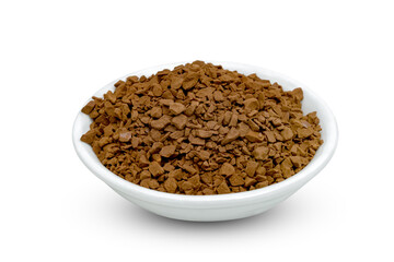 Instant coffee powder with ceramic spoon isolated on white background ,include clipping path