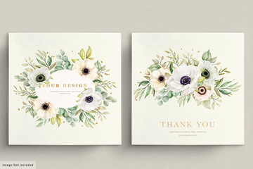 Watercolor Poppy anemone floral invitation card