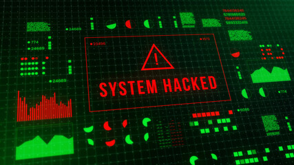 System hack security breach computer hacking warning message hacked alert. digital illustration  © Duminda