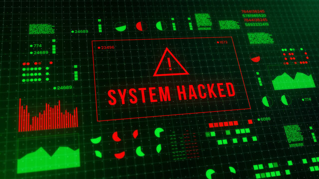 System hack security breach computer hacking warning message hacked alert. digital illustration 