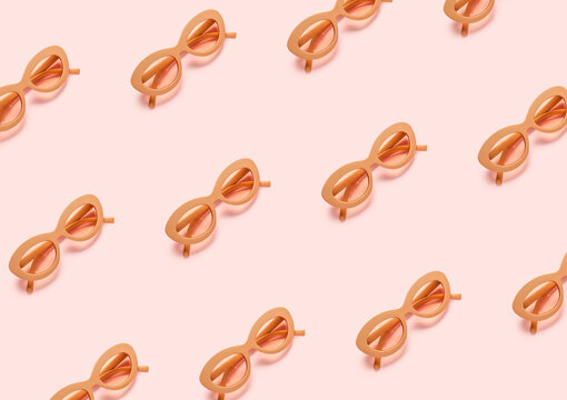 Many sunglasses on color background