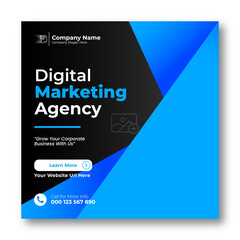 Blue Corporate Business Digital Marketing Square Social Media Post Web Banner Design Template
