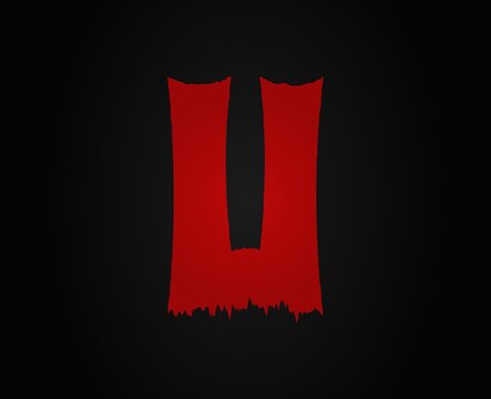 U letter horror bloody, scary. Insane Fear brutal, scream font. Wicked night theme style design